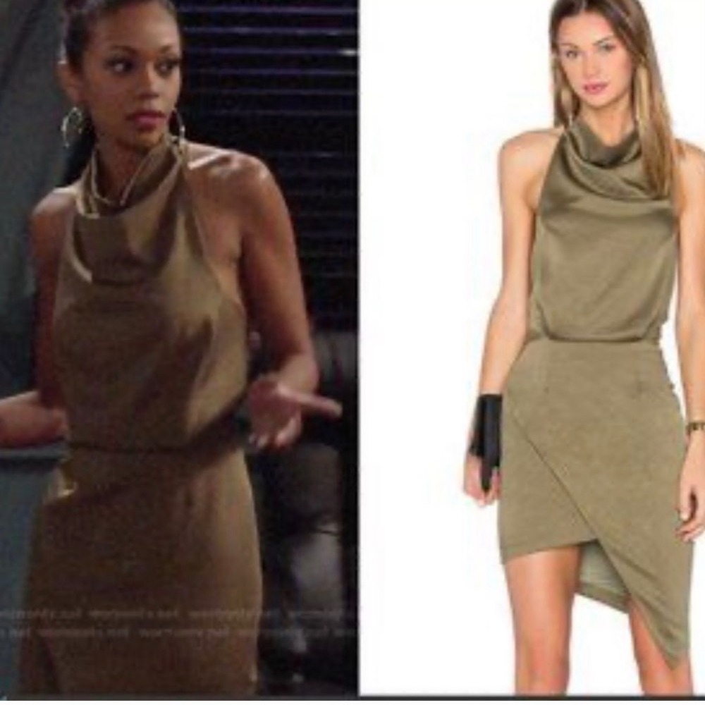 Elliatt Olive Green Cowl Neck Halter Asymmetrical Wrap Mini Dress XS